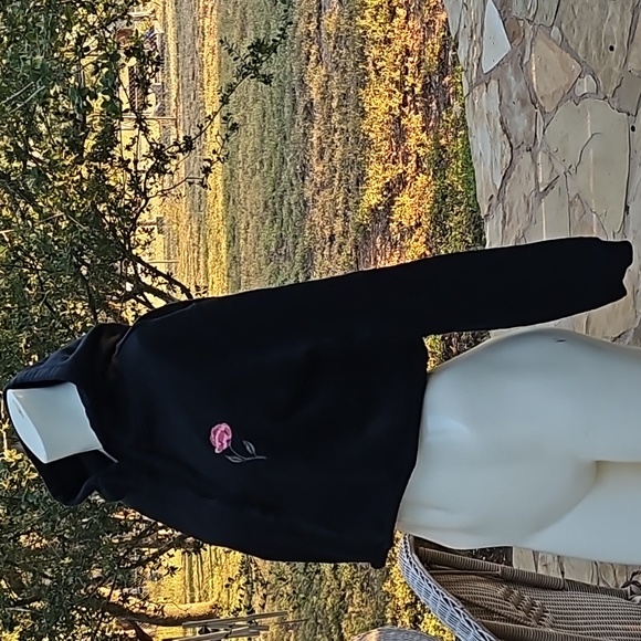 Cotton-On size L Australia Black Cotton blend crop hoodie sweatshirt embroidery - Picture 2 of 10